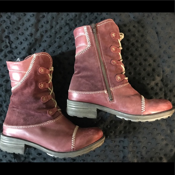 Josef Seibel Shoes - Josef Seibel Red Leather Hiking Riding Snow Boots